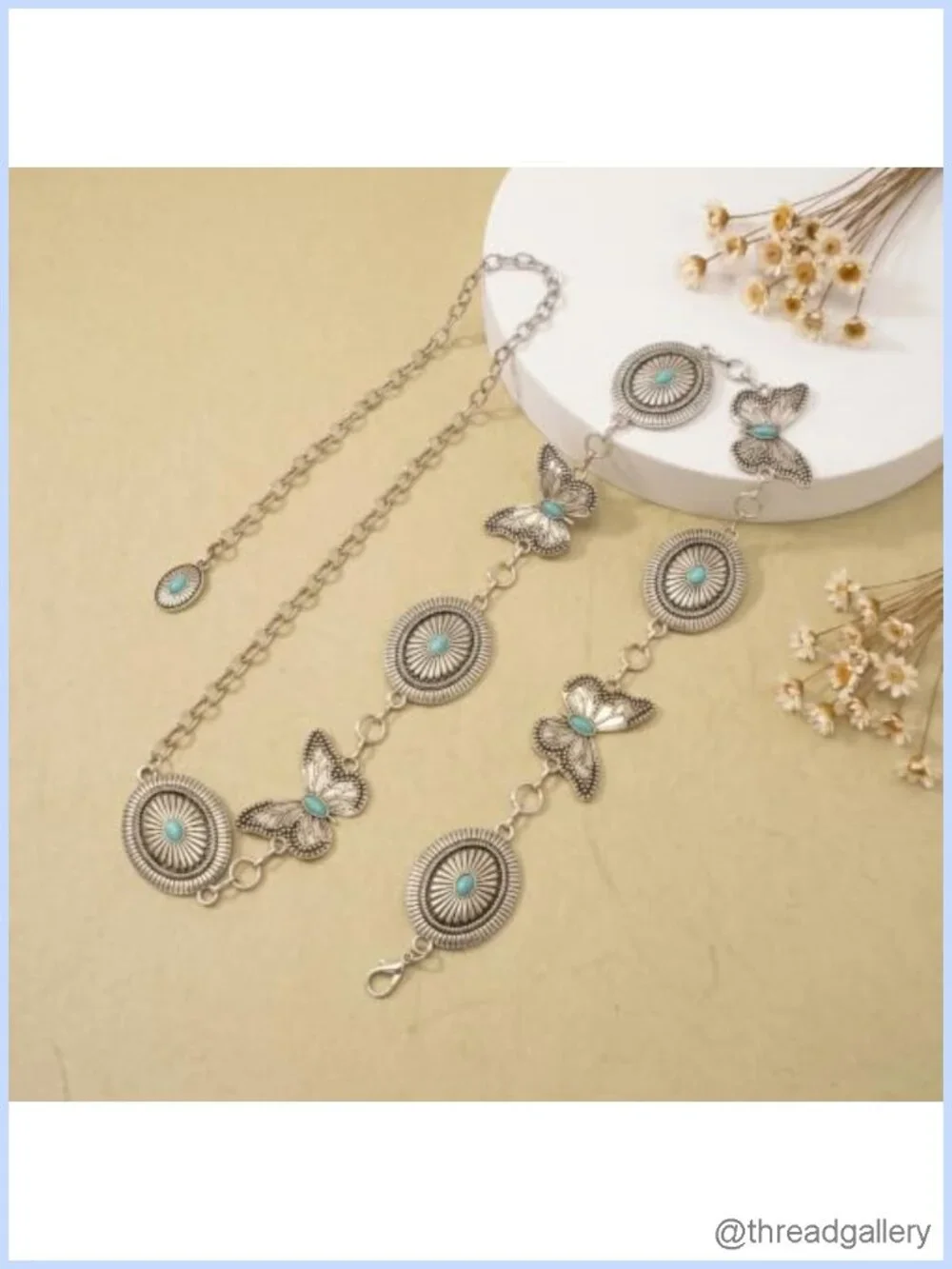 Western Butterfly Waist Chain Turquoise Inlay Metal Belt